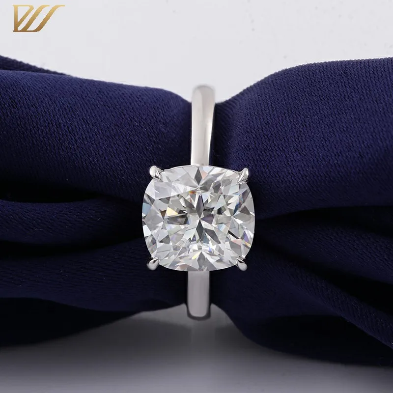 

Diamond alternative lab moisanite elongated cushion 8x9mm solitaire engagement ring 14K setting