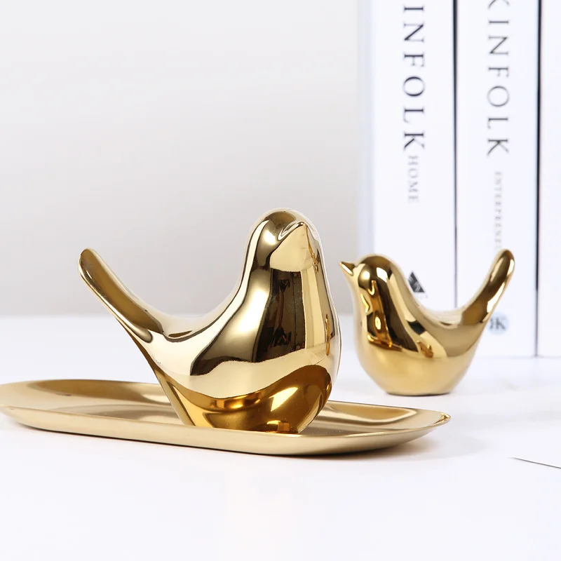 

Hot Sale Home Office Living Room Elegant Graceful Luxury Ornament Animal Figurine Craft Plating Gold Bird Home Decor