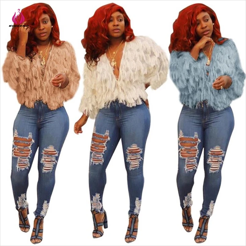 

KG2543 Women Fashion Thin Top Outwear Faux Fur Jacket