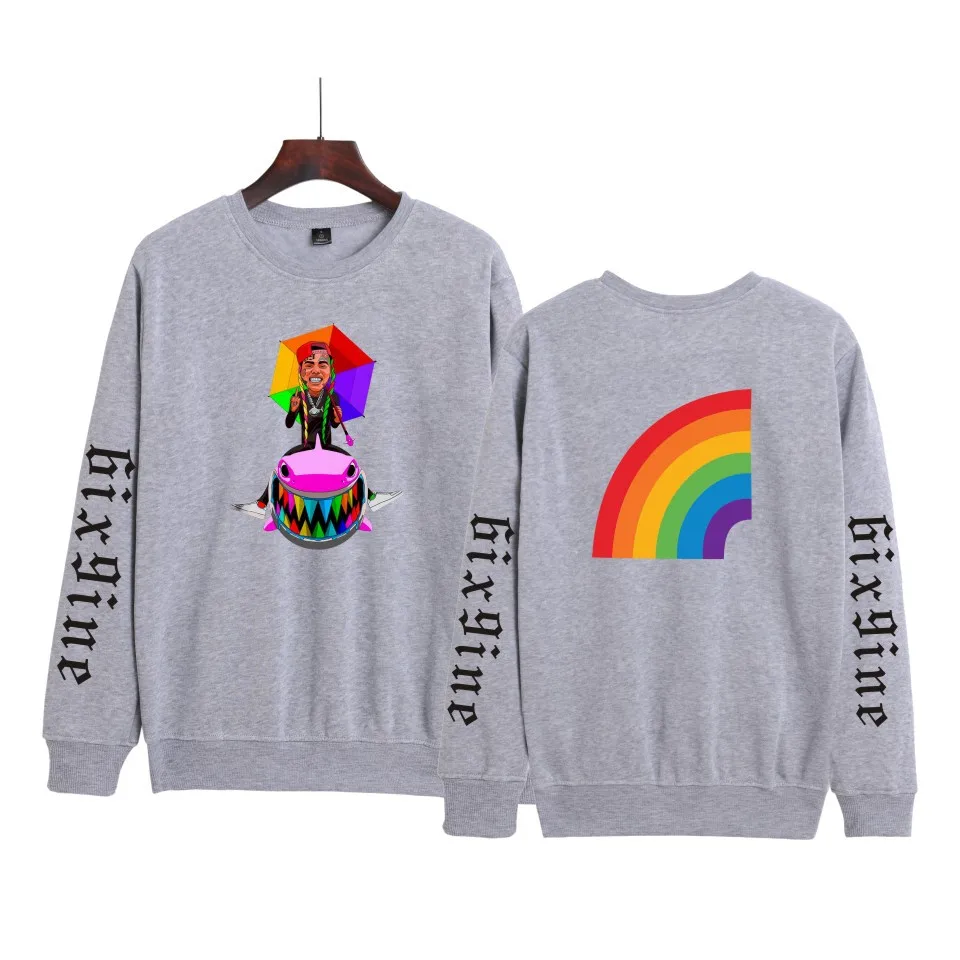 

Plus Size Winter Autumn Shark Rainbow Unisex Men Women Classic Causal Couple Street Style Pullover Sublimation Print Crop Top