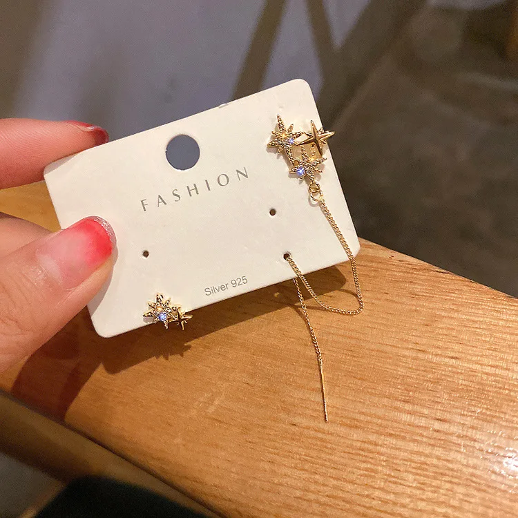

2021 trendy jewelry star chain crystal statement dangle earrings