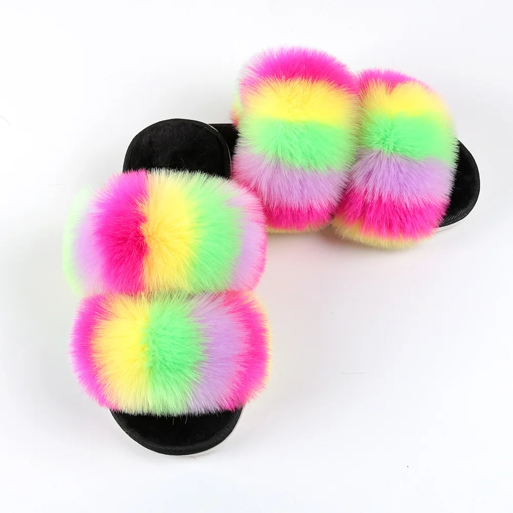 

2020 fashion new winter plush open-toe slippers large size plush ladies slippers factory direct sales