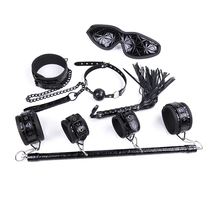 

Sexy Products Bondage Set 5 Piece BDSM Set Steel Pipe Gag Ball Neck Cover Leather Whip Eye Mask Adult Sex Game Toys Aged 18