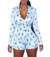 

Cute Womens Panda Backwood Onesie Pajamas Adult Bodycon Short Jumpsuit Slim Romper Sleepwear