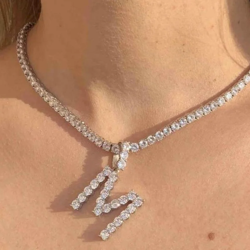 foxi jewelry letter pendant new york diamond initial tennis necklaces