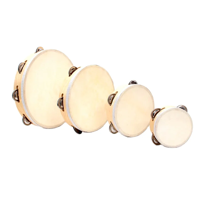 

Musical instrument 20cm 8 inch wooden tambourine with sheepskin tambourine for kids toys, Any color you can choose