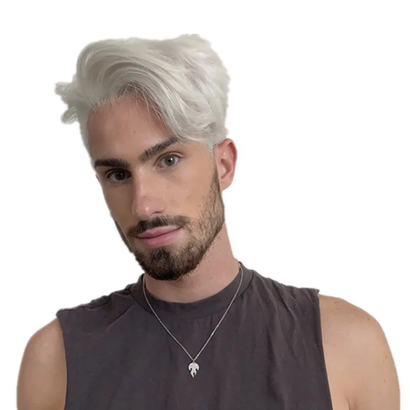 

New Men's Wigs Euroamerican Fashion Handsome Silver-gray Men's Wig Synthetic Hair Wigs, Pics