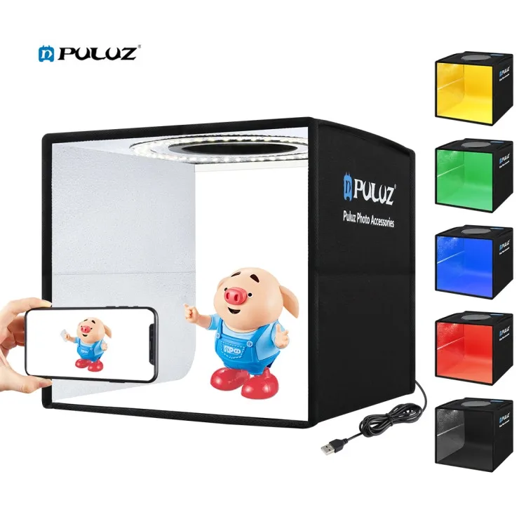 

Factory Price PULUZ Photo Studio Portable 24.5 x 24.5 x 24.5cm Photo Light Box with 12 Backdrop Soft Light LED Shooting Tent