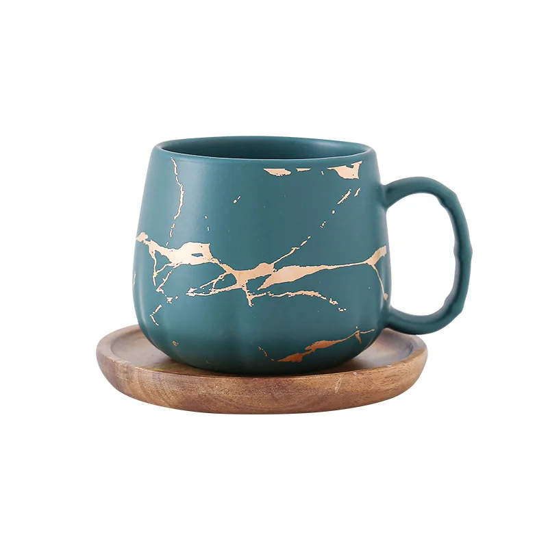 

Marble Design Coffee Ceramic Cup and Saucer Set, Black, white, green