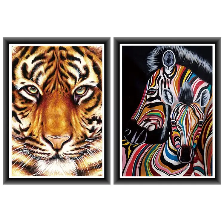 

US Free Shipping DIY Colorful Zebra And Tiger Round Diamond Painting Animals Full Drill Without Frame, Picture shows