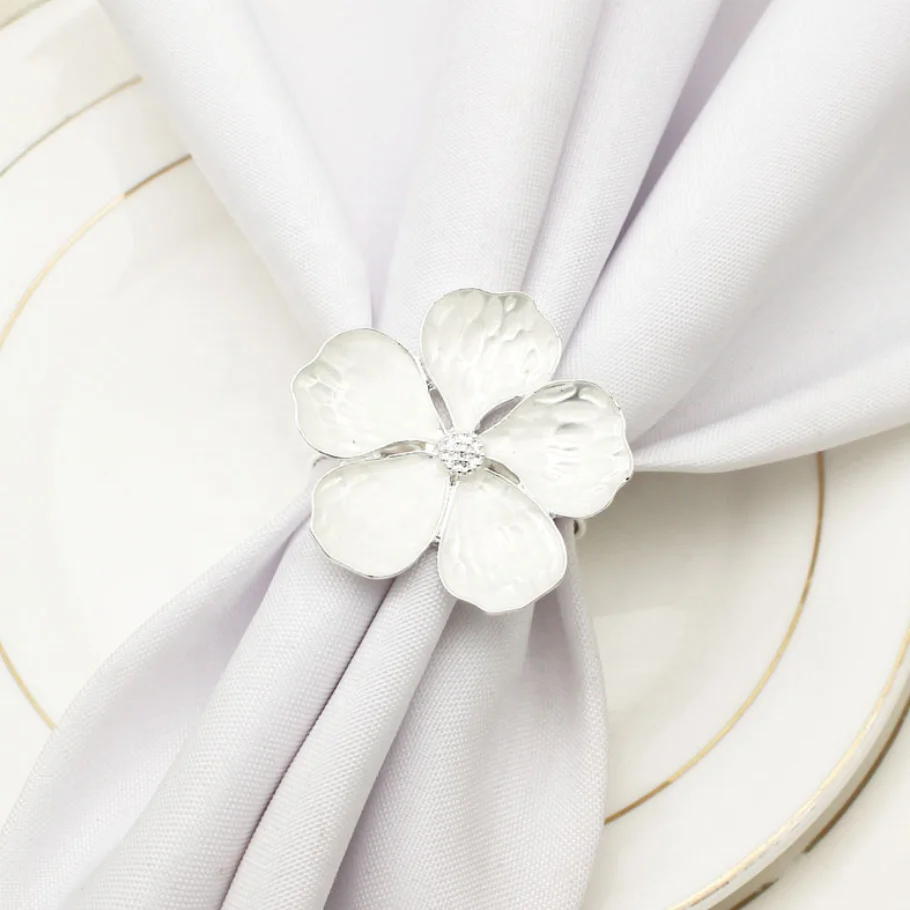

In Stock Wholesale Hotel Table Setting European Style Napkin Buckle Alloy Flower Identification Napkin Ring, Gold, silver,rose gold