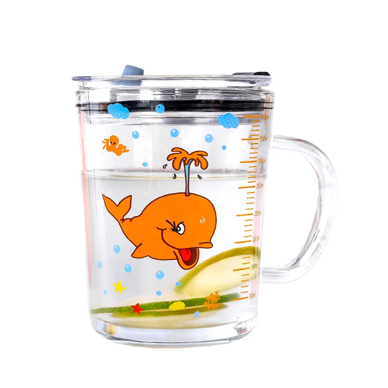 

CL504 400ml Children's Water Cup with Scale High Temperature Resistant Glass Straw Juice Cup Office Coffee Mugs Milk Cup