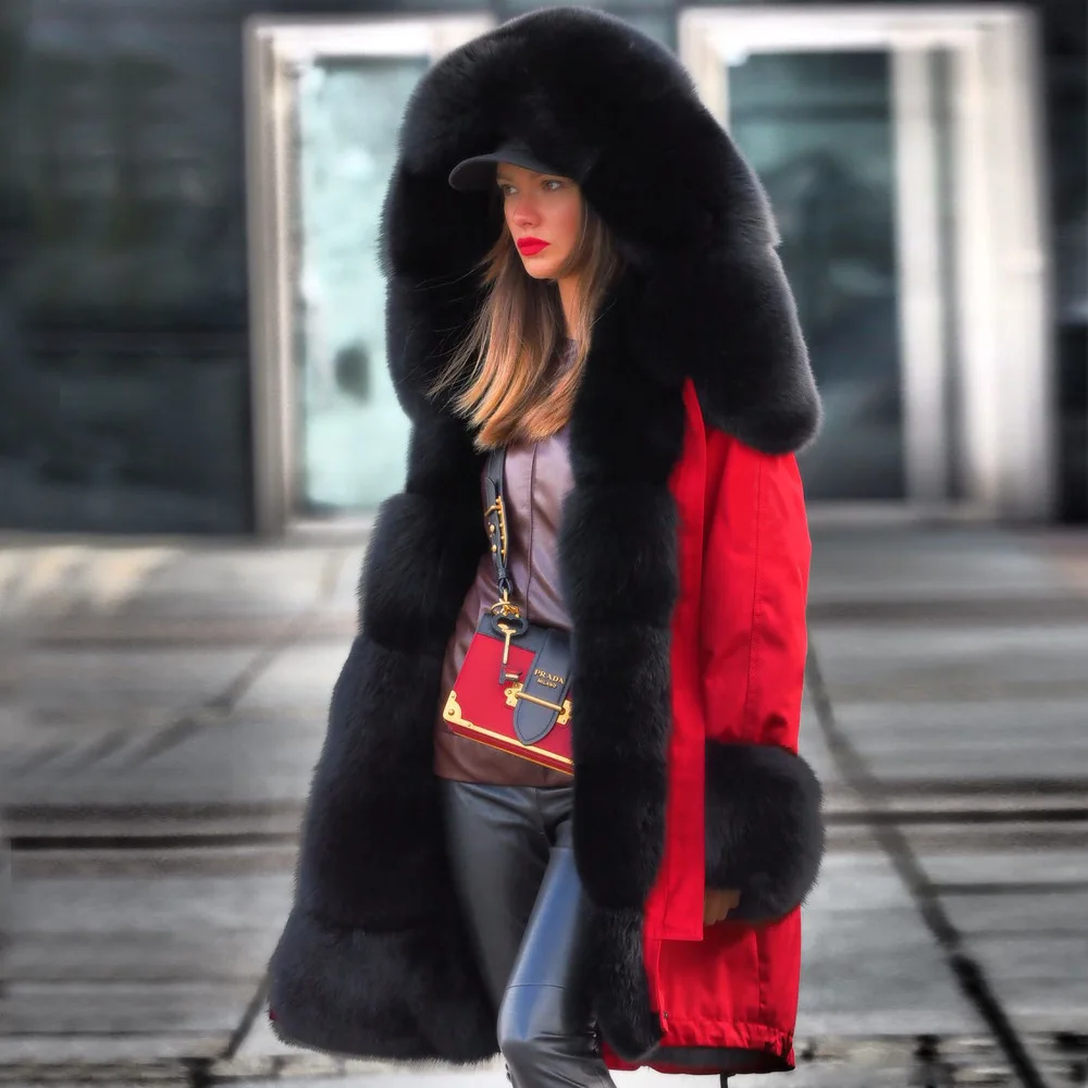 

factory price big collar hooded lined long faux fur parka women, You can check color chart