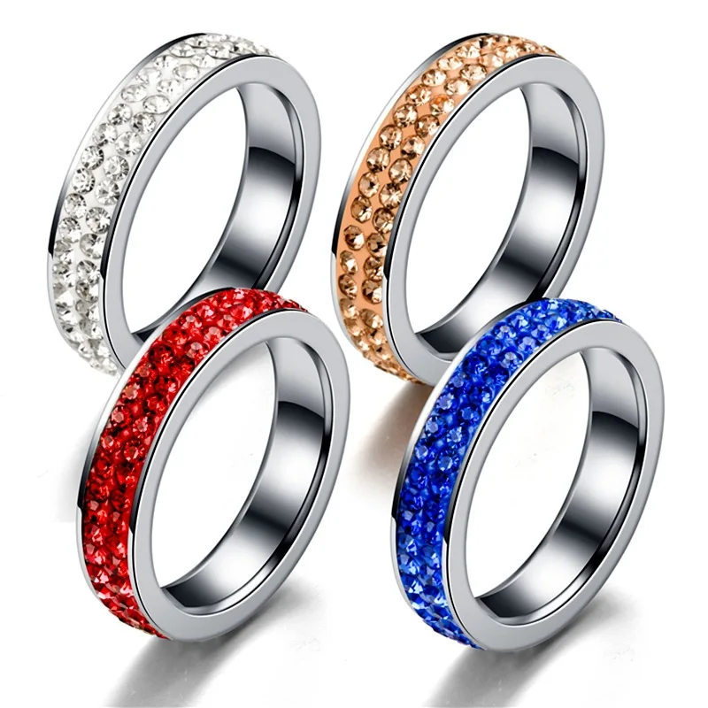 

Hot sale stainless steel diamond couple ring two row diamond stainless steel ring