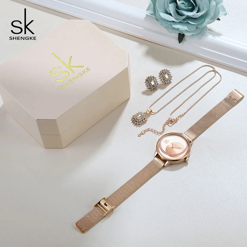 

SHENGKE Popular Ladies Watches Gift Sets / Rosegold Plated Jewelry Wacth Gift Set / Rosegold Plated Women Watch Jewelry Set
