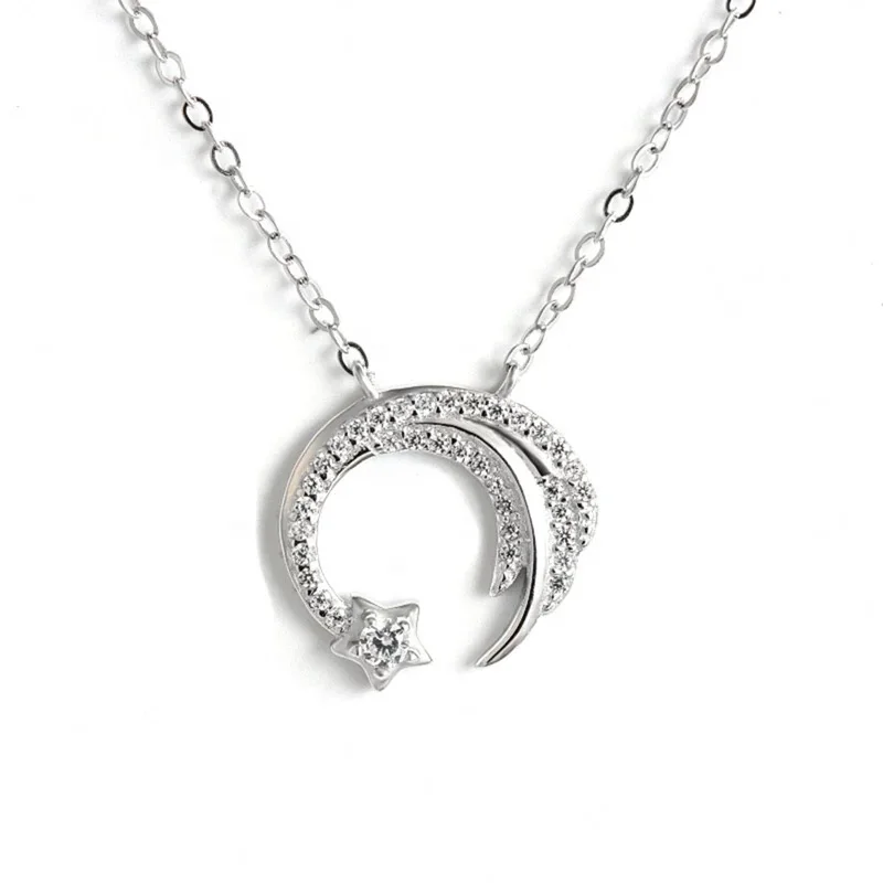 

Moon Star Silver Color Meteor Garden Slip Falling Meteor Micro-Inlaid Clavicle Chain Temperament Female Necklaces