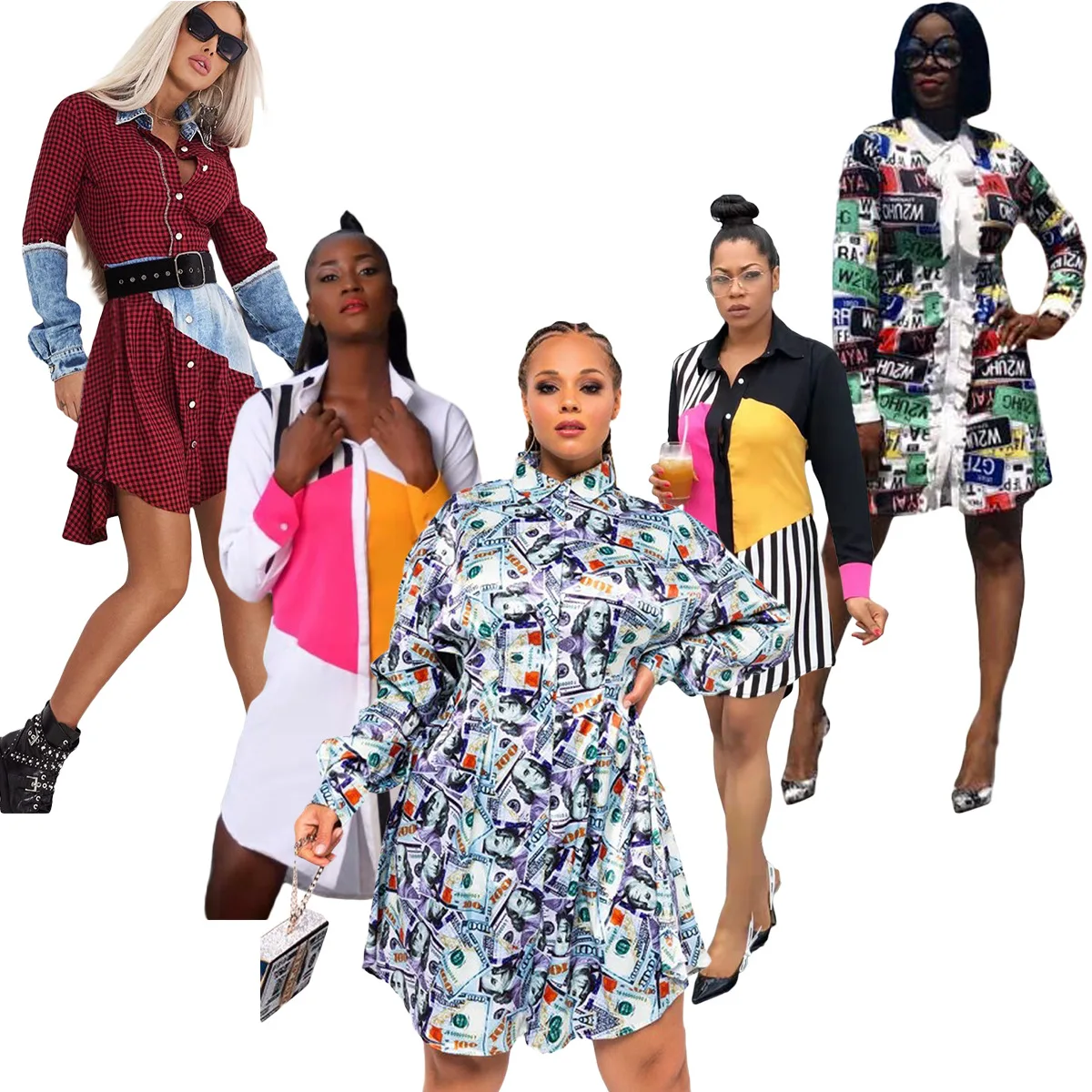 

2022 new arrivals spring printed shirt dresses women long sleeve dress casual dresses, Picture