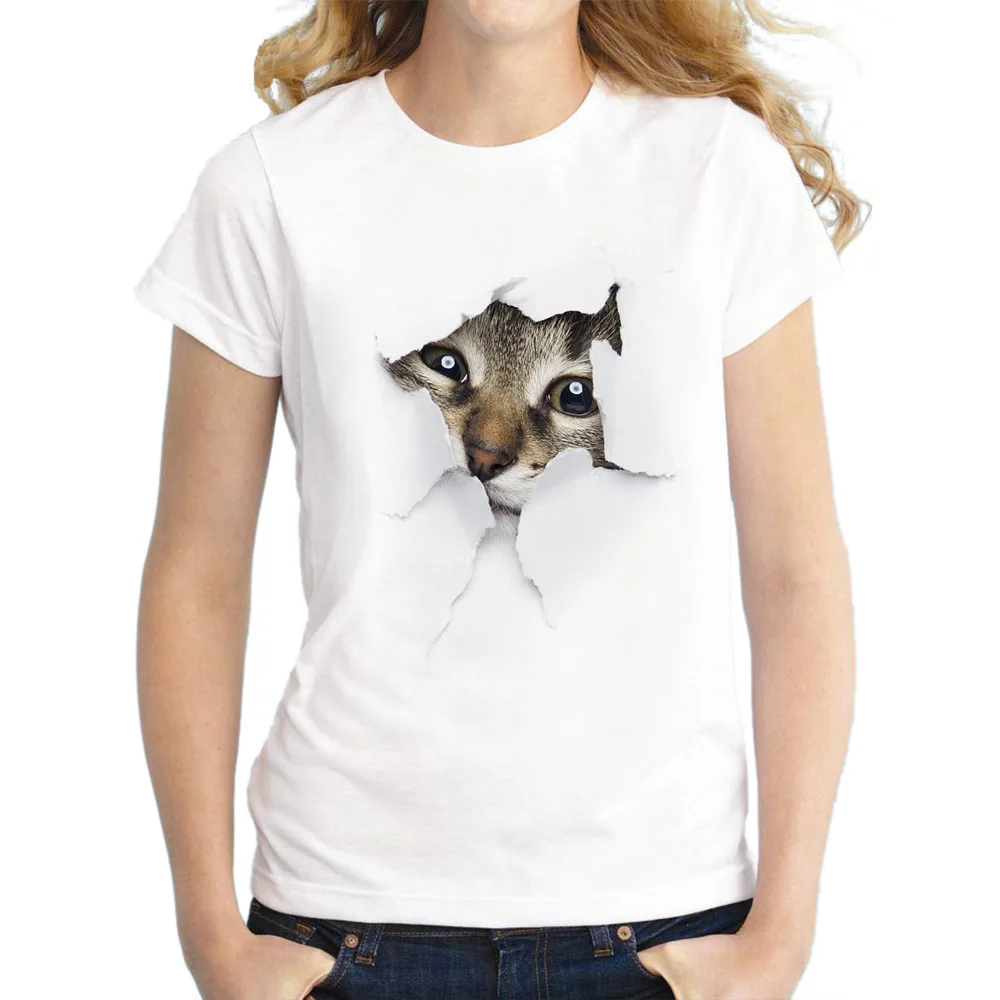 

FZ-132B high quality ladies short summer 3D cat pattern printed ladies T-shirt printed short sleeves, Shown