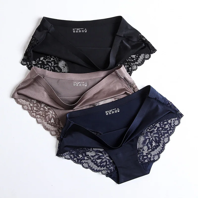 

High quality satin lace stitching sexy ladies panties solid color women's panties, 9 color