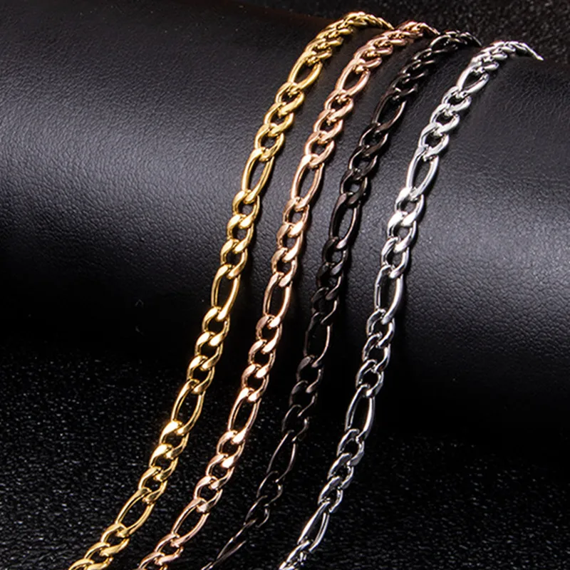 

tarnish free Jewerly Women Men Custom 18k gold plated stainless steel NK necklace chain 3:1 figaro chain