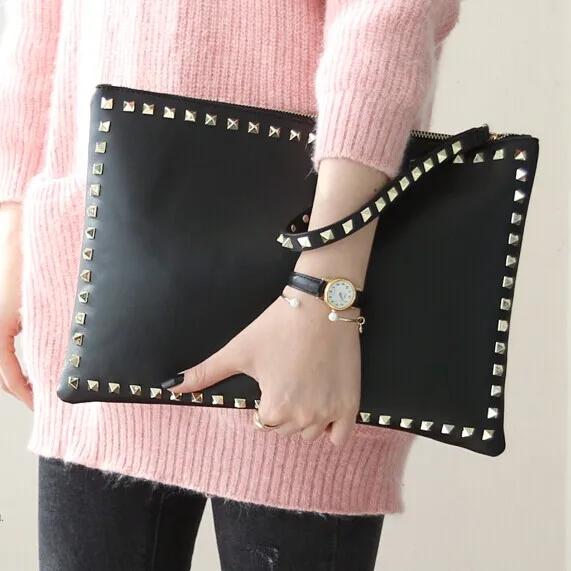 

Rivet envelope bag fashion star style Ladies clutch purses Women's handbag Clutches evening bags, Black, red