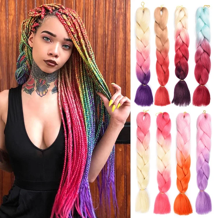 

24 Inch Braiding Crochet Hair Expression Jumbo Ombre Stretched Synthetic Hair Extensions Synthetic For Women Braiding Hair, Pic showed