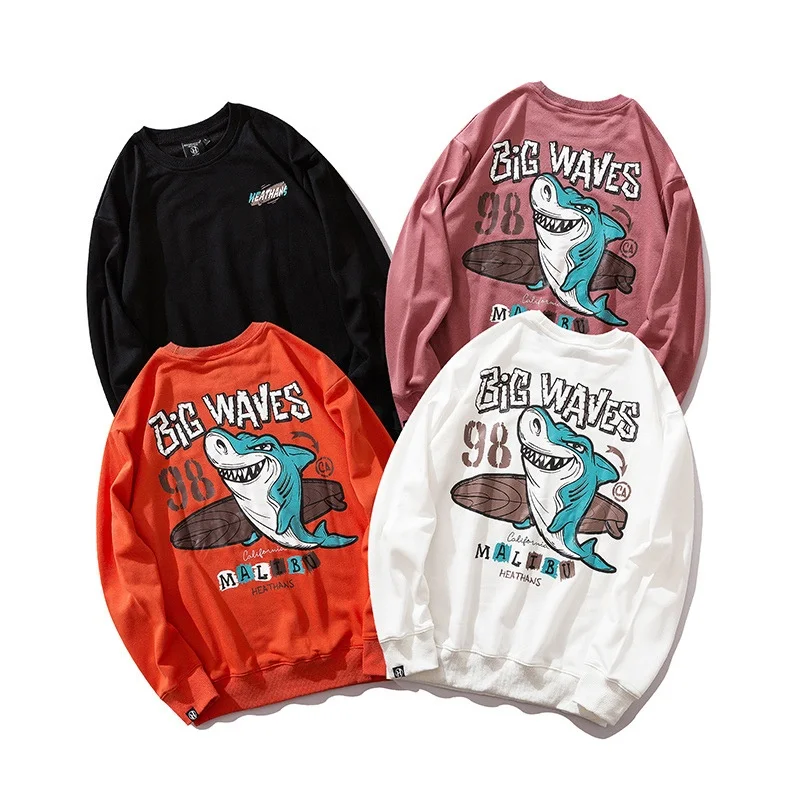 

OEM Custom Print Logo Shark Cotton Multi Color Casual Streetwear Hip Hop Pullover Hoodie, Black/ white/ pink/ orange