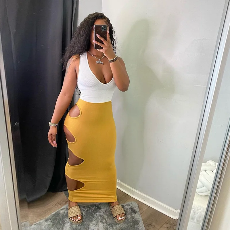 

H6102 - Bodycon Casual Sleeveless Hollow Out Patchwork Dresses Women Sexy