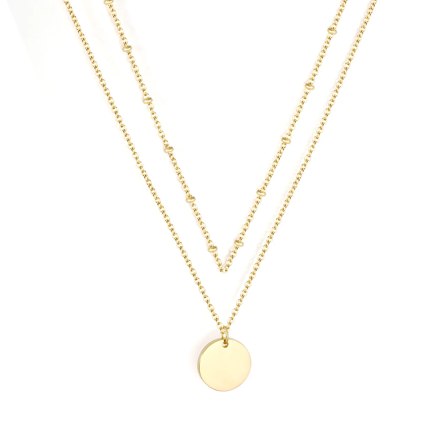 

New arrival fashion & trend style double pendant women's stainless steel necklace factory wholesale