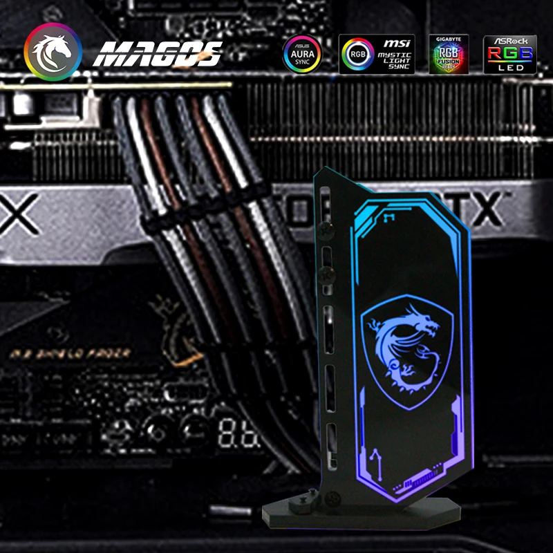 

VGA Card GPU Vertical Stand Bracket, 12V RGB Or 5V A-RGB Multi-Style Illuminated Graphics Support M/B SYNC, Free Customization
