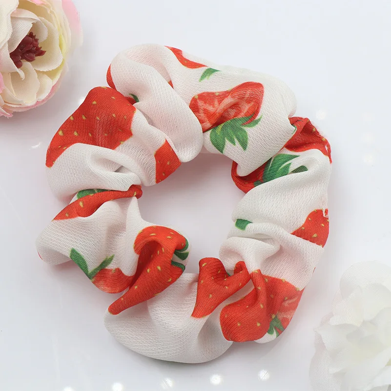 

Fashion printing fruit hair scrunchies chiffon elastic hair band for girls/women drop shipping, Picture