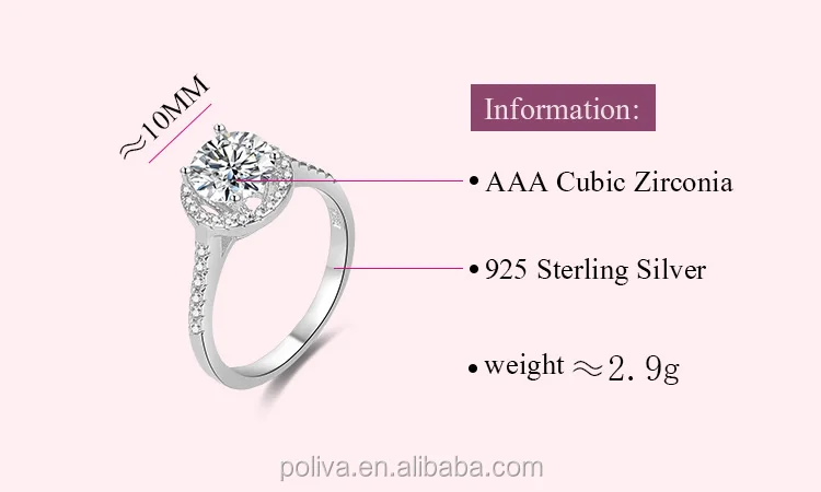 POLIVA Jewelry Round Brilliant Cubic Zirconia Cz Sterling 925 Silver Ring Women Engagement Wedding Rings