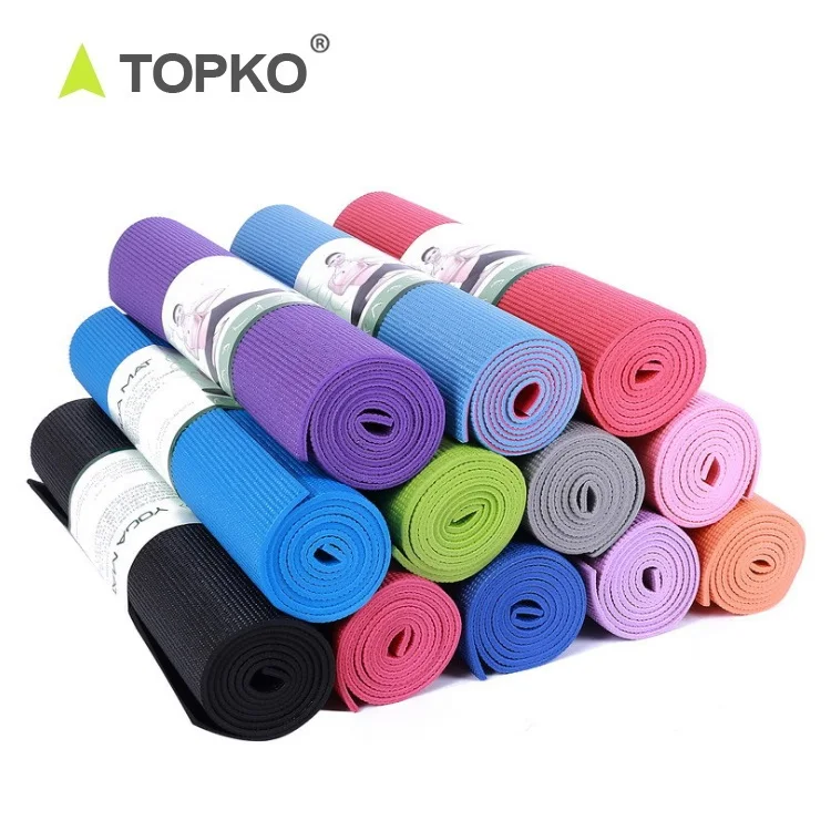 

TOPKO Wholesale Foldable Anti Slip Eco Friendly Gym Kids Pvc Yoga Mats Custom Print Eco Friendly With Carrying Strap, Black, blue or customized