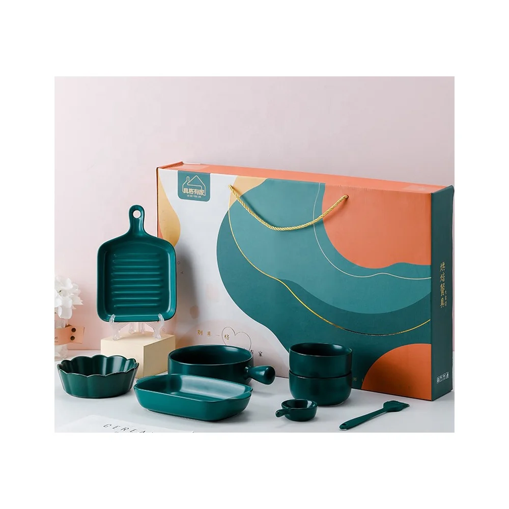 

Color baking bowl Ceramic tableware set with gift box dinnerware set Plate Dish customization business giveaway