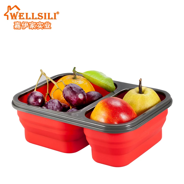 

Platinum Cured BPA Free Eco Friendly foldable lunch box, Portion or Part Control 2 Compartments Silicone Lunch Box
