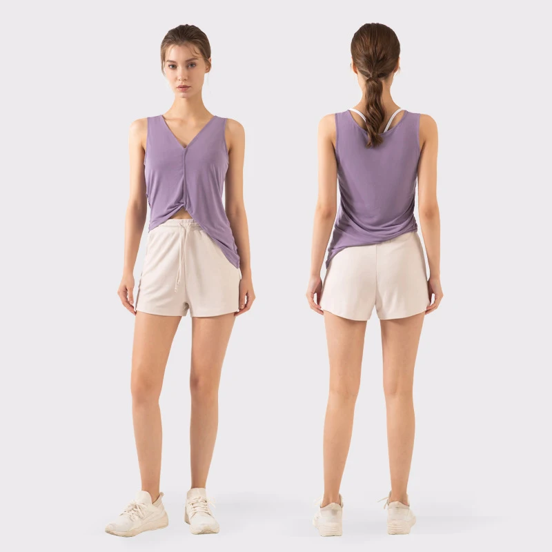 

New Design Two Piece Pants Set Yoga Sports Wear Biker Shorts Sleeveless Sports Vest Training Wear For Women Gym Set Custom Logo