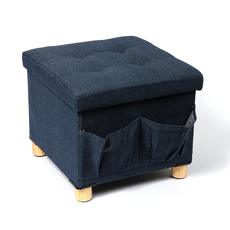 

New Amazon Linen Foot Rest Stool Soft Indoor Home Furniture Tool Storage Box Storage Stool Supplier, Dark blue
