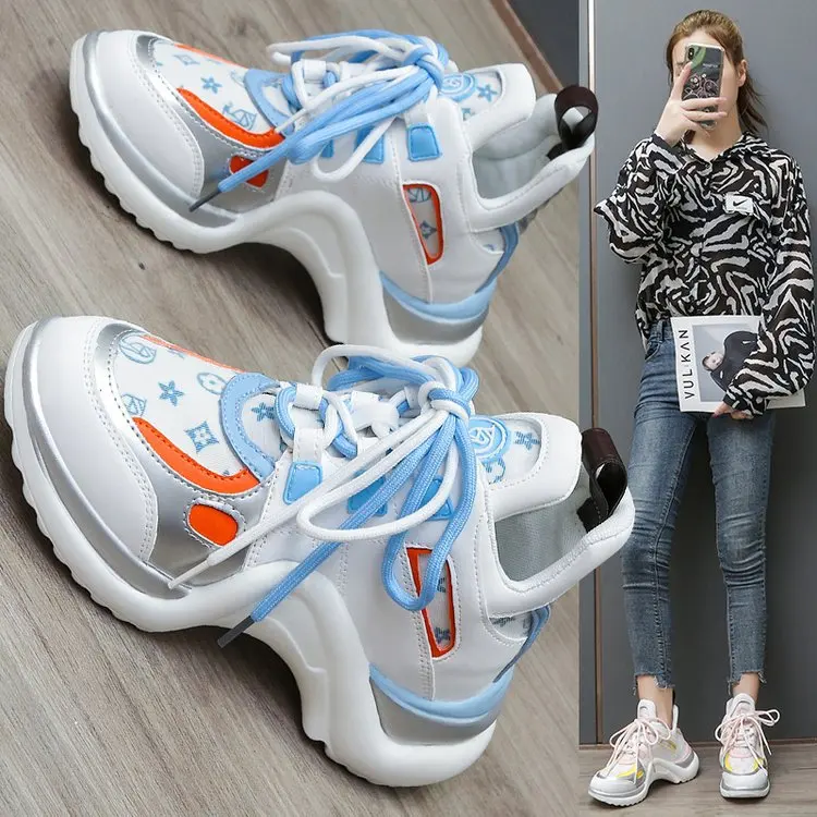 

High Quality Fashion Designer Ladies Breathable Running Sneaker Shoe Walking footwear Casual Sport fashion ladys sneakers, Blue/orange