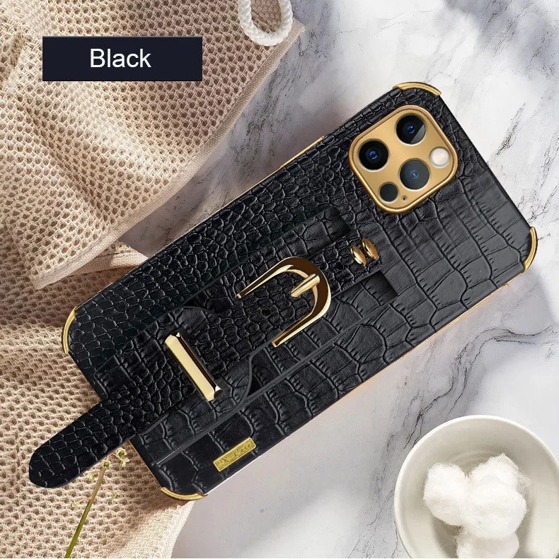 

Wristband Holder Leather Case For iPhone 11 12 Pro Max 12 Mini Crocodile Pattern Shockproof Bumper Casing iphone cases for women