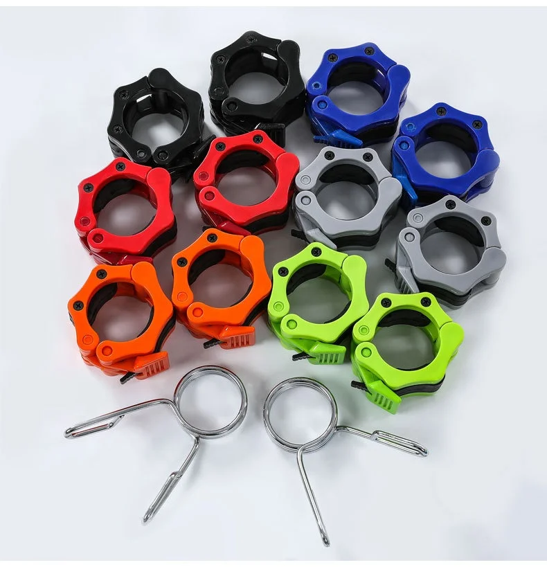 

50mm Barbell Clamp Collar Clip Weight Dumbbell Spinlock Lift Spring Lock Weight Stopper Bar Lifting BodyBuilding, Black pink rosered, blue , purple