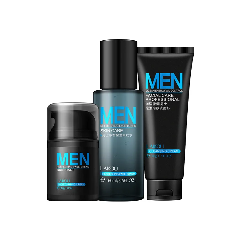 

Low MOQ Men's Skincare Three-pieces Sets Moisturizing Hydrating Whitening Anti Aging Daily 3 Step Face Care Regimen Gift Set