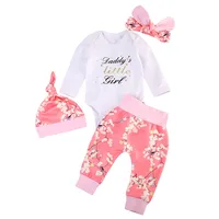 

Pink Spring & Autumn Cotton Cute 4Pcs Newborn Kids Baby Girls Romper Pants Leggings Hat Outfits Fashion Clothes Floral Set