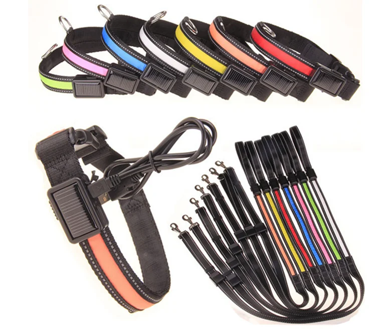 
Best Selling solar LED Light Dog Collar Safety USB Solar Charge Dog Collar for Pet 