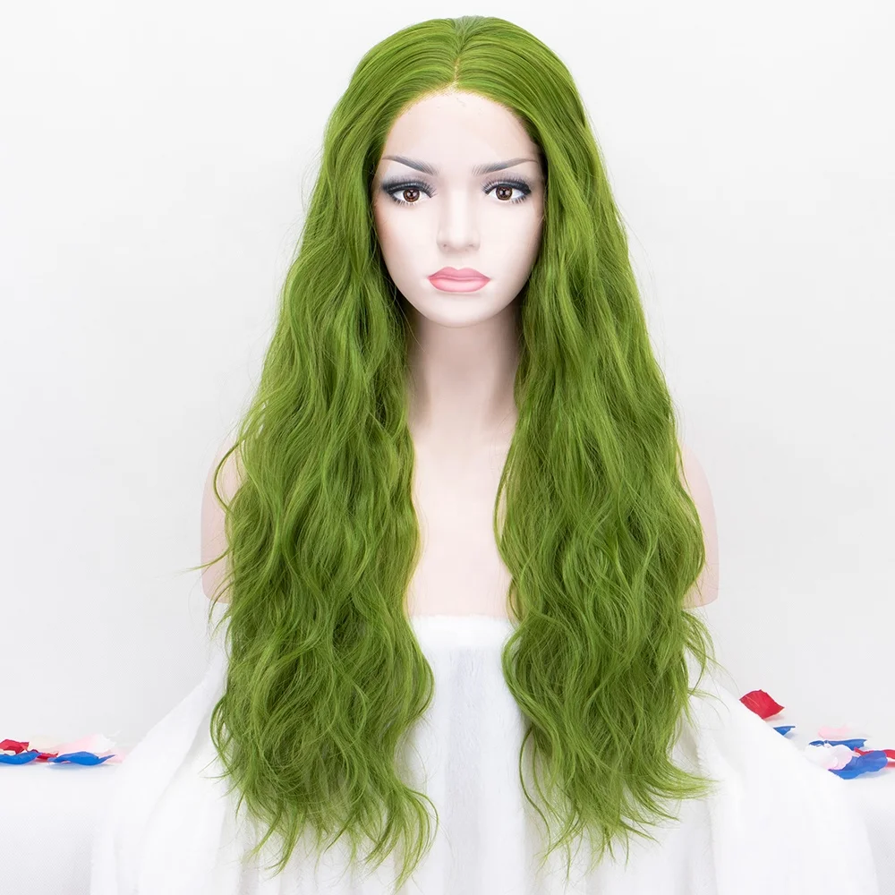 

Aliblisswig Long Green Wave Wigs Heat Resistant Free Part Synthetic Lace Front Wigs For Black Women Cosplay