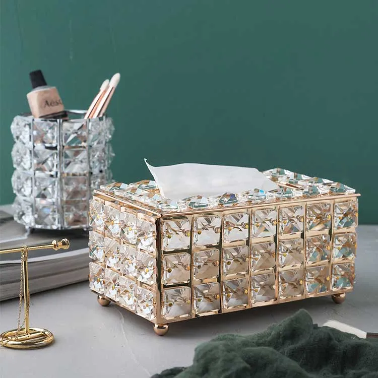

Wholesale Manufacturers High Quality Rectangular Beaded Metal Tissue Box Paper Acrylic Sumptuous Tissue Box, Color