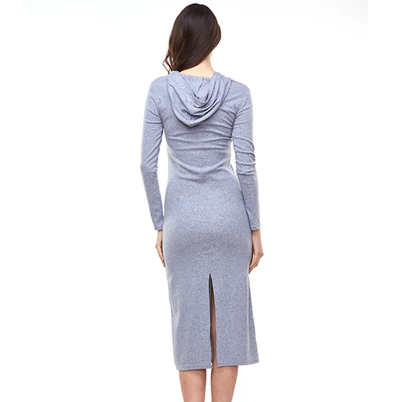 

Women 2020 New Arrivals Spring Long Sleeve Knitted Hoodie Dresses Female Casual Sports Calf length T-shirts Dress with Pockets