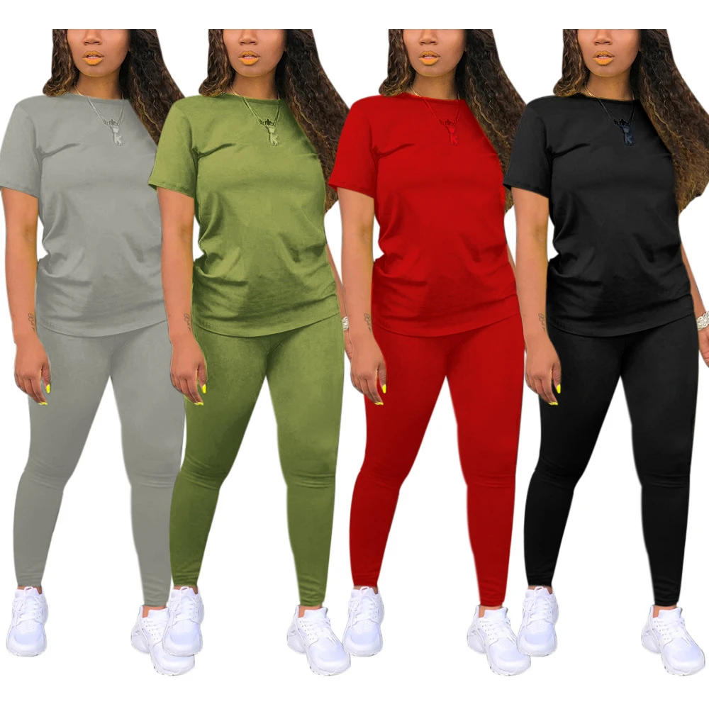

FS1725D Plus size women clothing Solid colors two pieces sets lounge wear sets