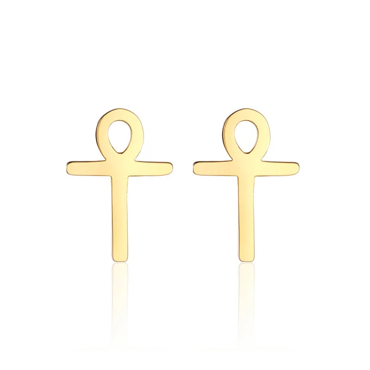 

Wholesale Egyptian ankh cross stud earrings jewelry stainless steel retro vintage gold earring