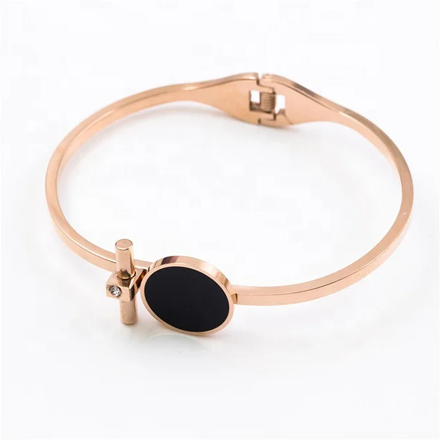 

ADELANTE Classic Design Auger Openings Stainless Steel Round Rose Gold Bangle Jewerly Bracletes Bangles, Clover, round