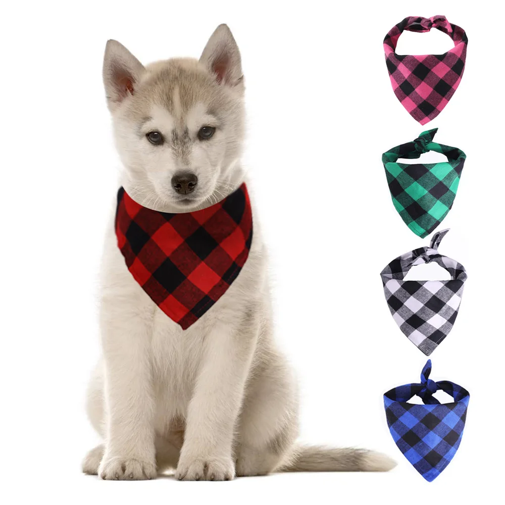 

Wholesale Quality Soft Cotton Plaid Triangle Bibs Pet Scarf for Cats Dogs